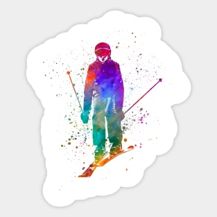 Woman skier skiing jumping  in watercolor Sticker